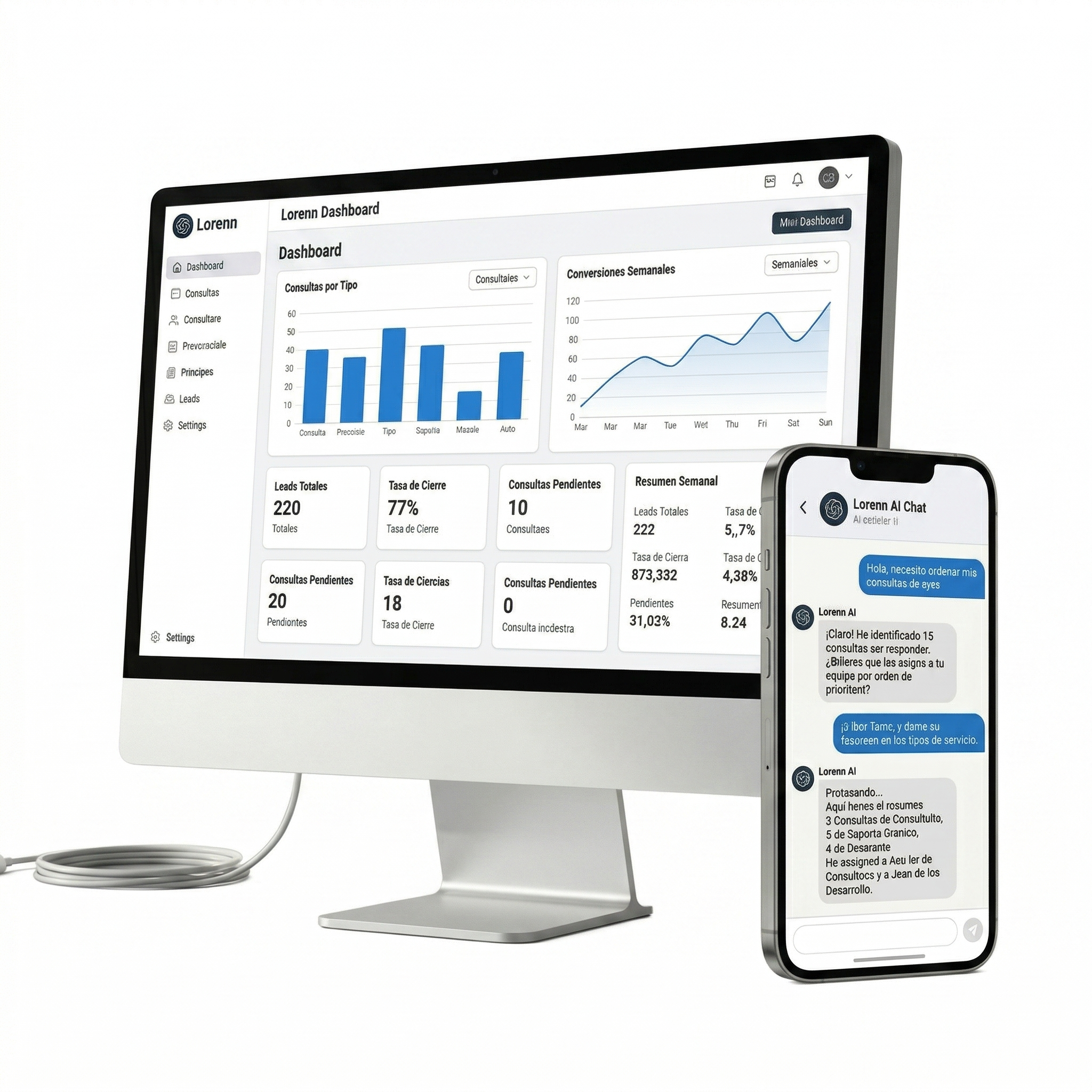 Vista del sistema de ventas y seguimiento de consultas